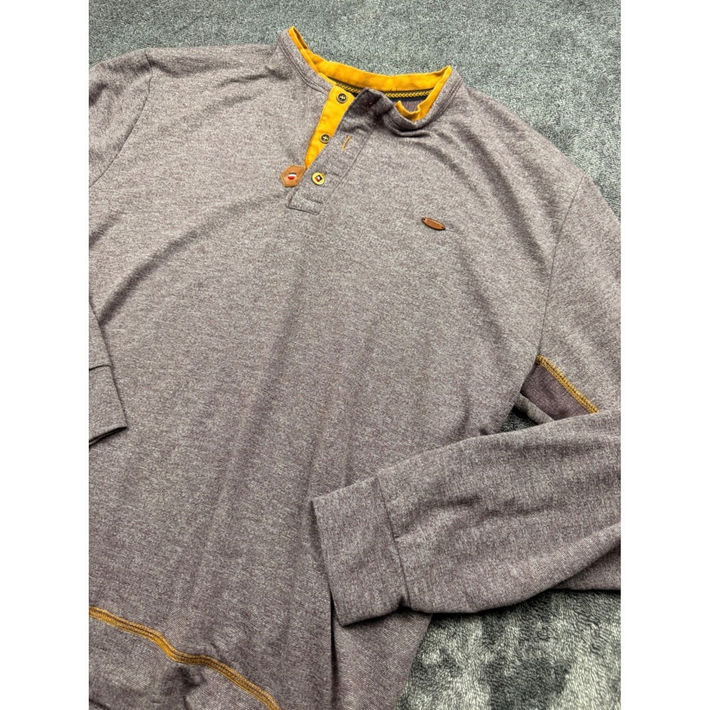 Khan Exclusive Mens XL Henley Shirt Long Sleeve Purple Heathered Mock Neck